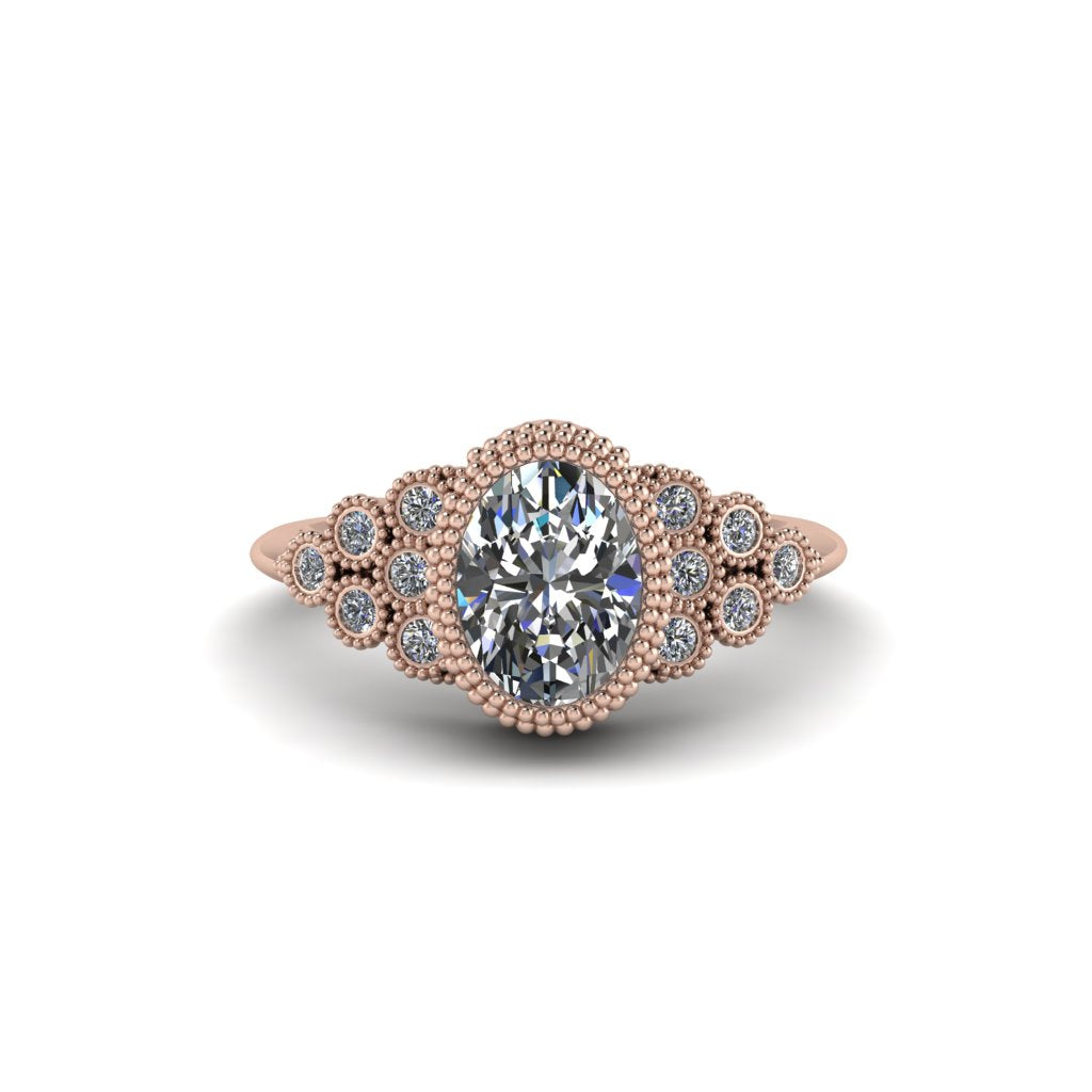 Diamond Milgrain Beaded Bezel Engagement Ring - Stacy No. 2