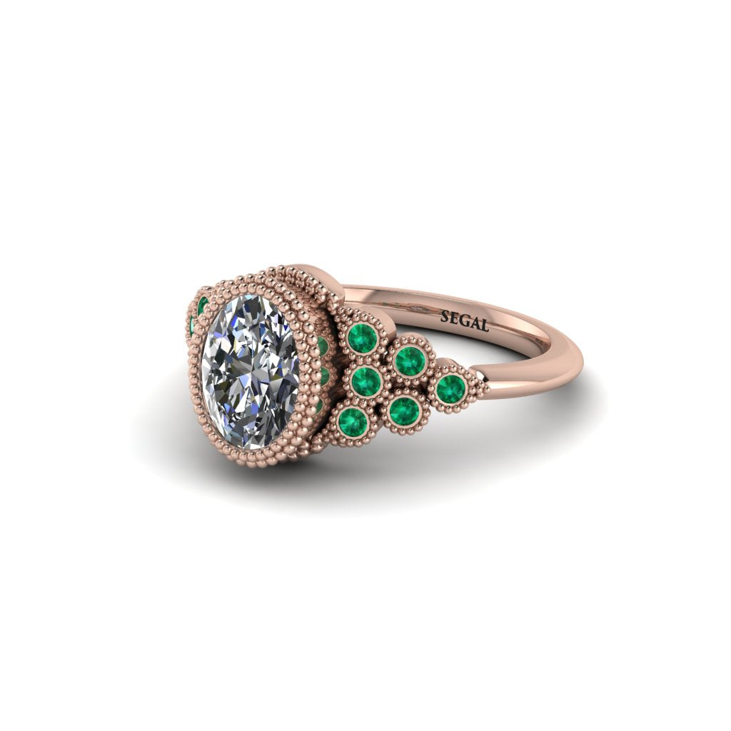 Emerald Milgrain Beaded Bezel Engagement Ring - Stacy No. 17