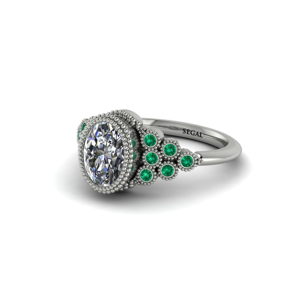Emerald Milgrain Beaded Bezel Engagement Ring - Stacy No. 18