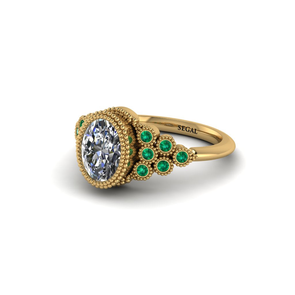 Emerald Milgrain Beaded Bezel Engagement Ring - Stacy No. 16
