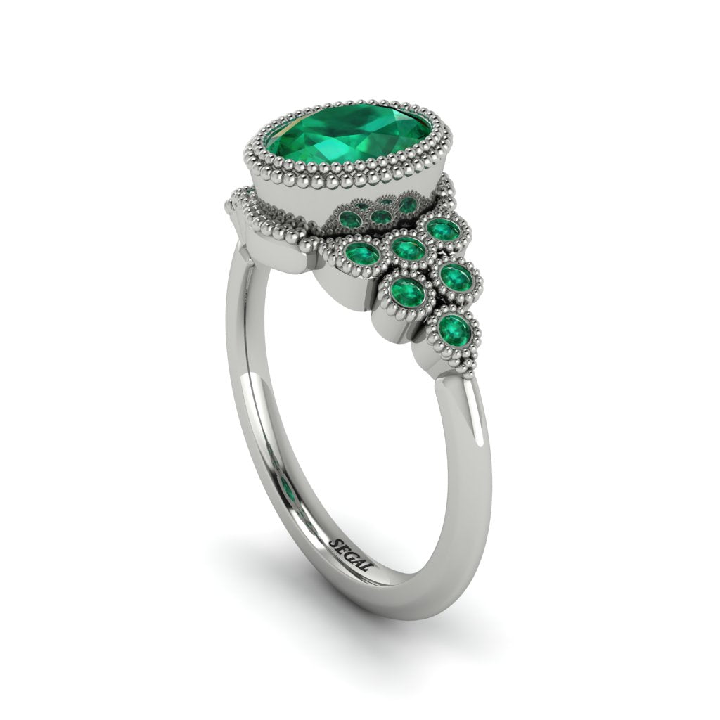Emerald Milgrain Beaded Bezel Engagement Ring - Stacy No. 21