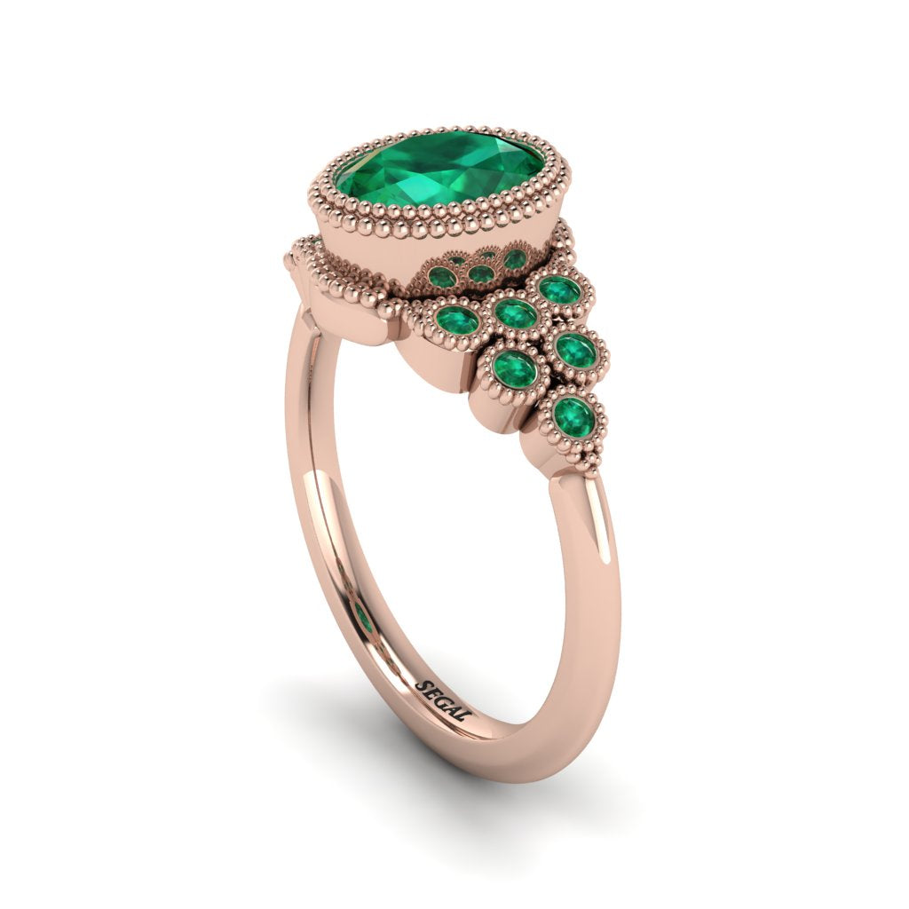 Emerald Milgrain Beaded Bezel Engagement Ring - Stacy No. 20