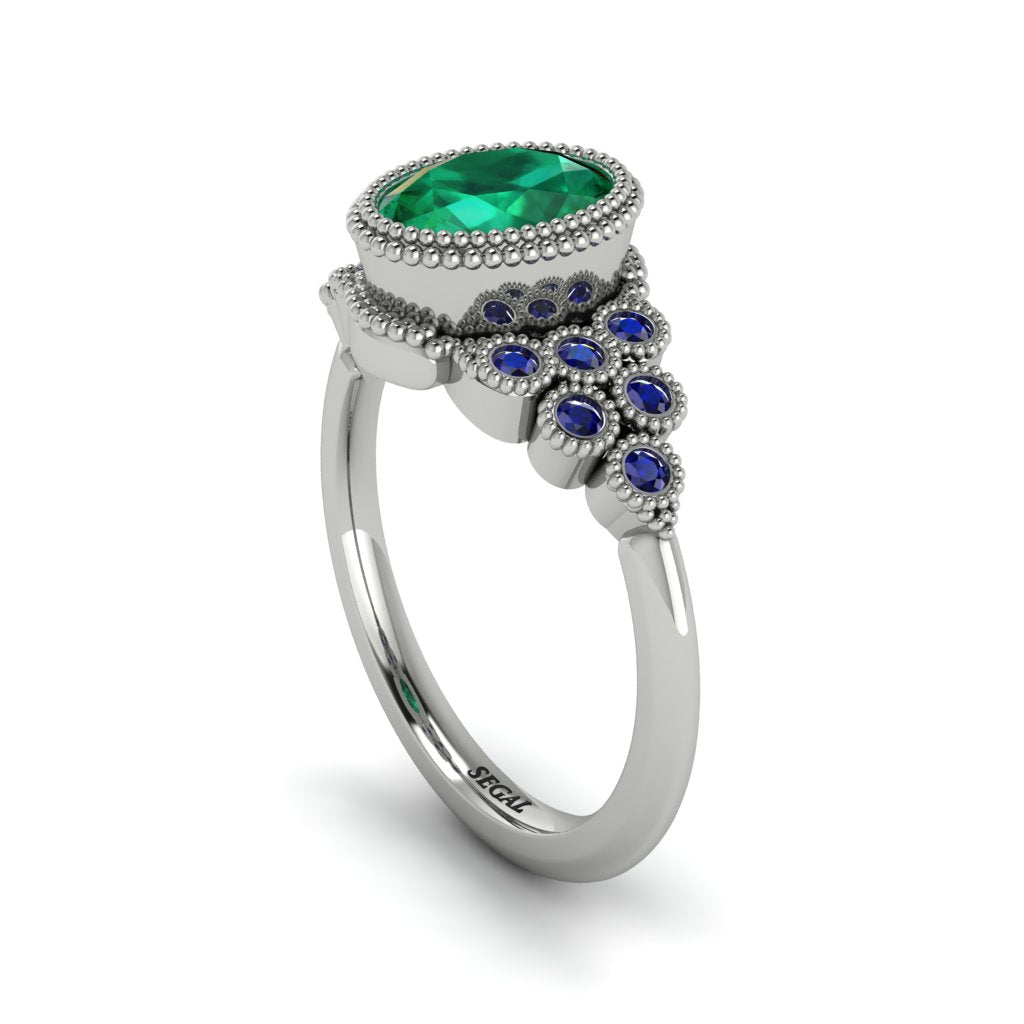 Sapphire Milgrain Beaded Bezel Engagement Ring - Stacy No. 66