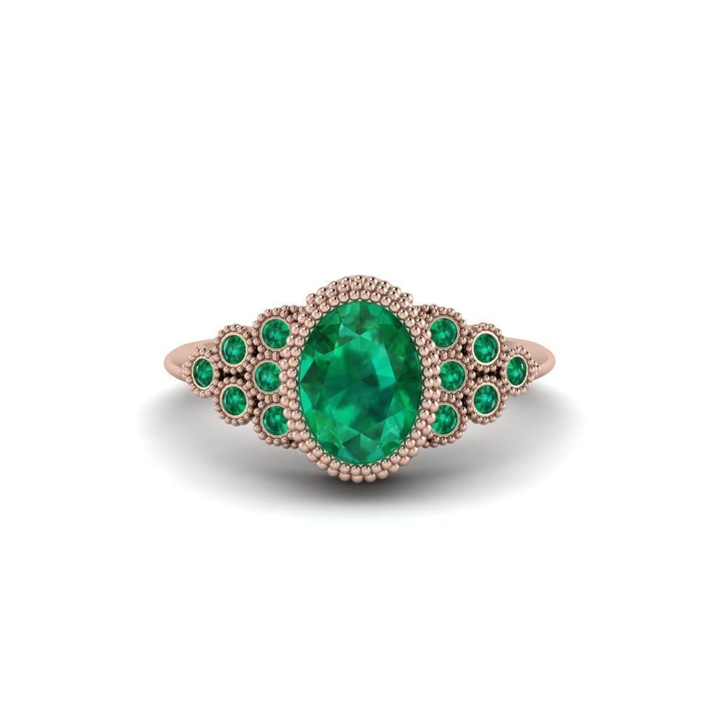 Emerald Milgrain Beaded Bezel Engagement Ring - Stacy No. 20