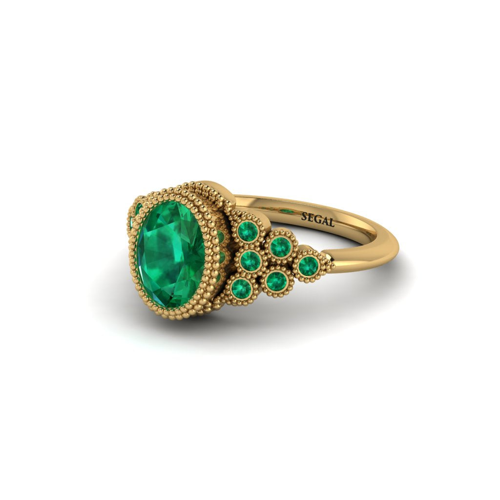 Emerald Milgrain Beaded Bezel Engagement Ring - Stacy No. 19