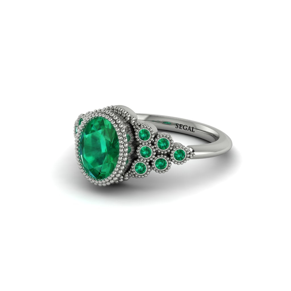 Emerald Milgrain Beaded Bezel Engagement Ring - Stacy No. 21