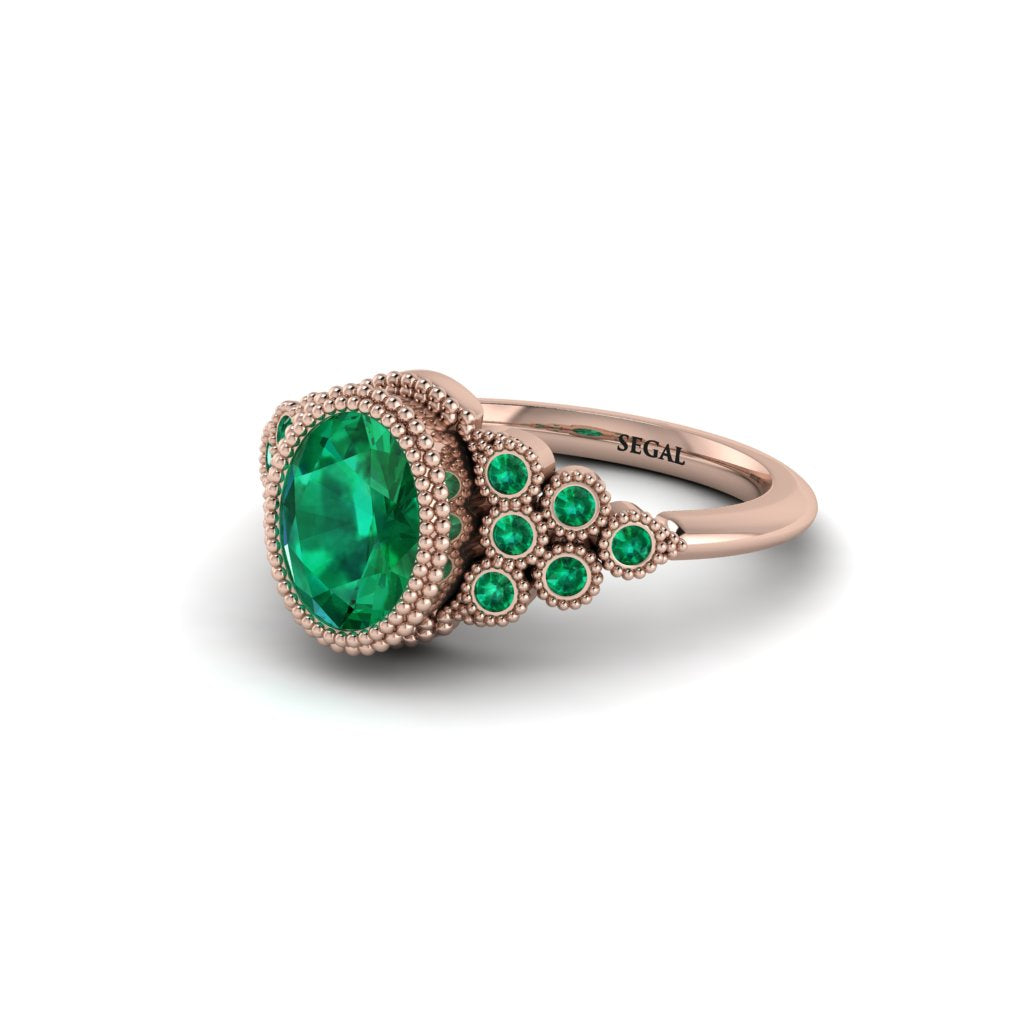 Emerald Milgrain Beaded Bezel Engagement Ring - Stacy No. 20