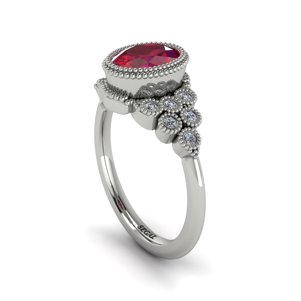 Diamond Milgrain Beaded Bezel Engagement Ring - Stacy No. 12