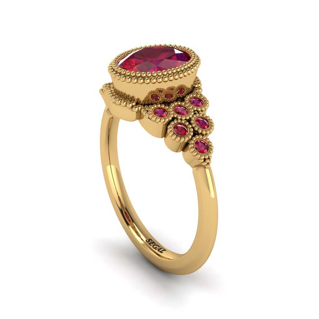 Ruby Milgrain Beaded Bezel Engagement Ring - Stacy No. 55