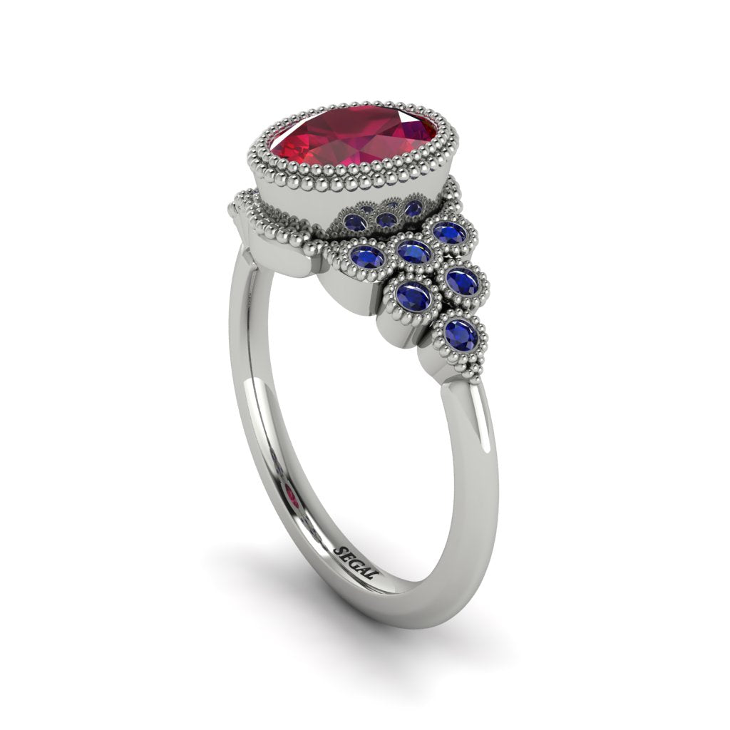 Sapphire Milgrain Beaded Bezel Engagement Ring - Stacy No. 72