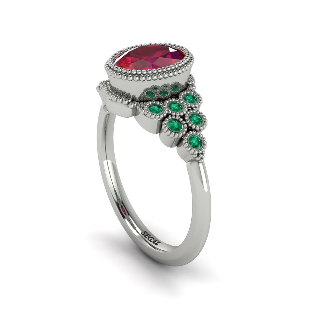 Emerald Milgrain Beaded Bezel Engagement Ring - Stacy No. 27