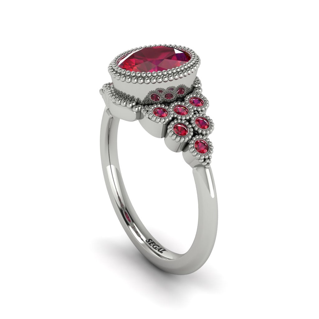 Ruby Milgrain Beaded Bezel Engagement Ring - Stacy No. 57