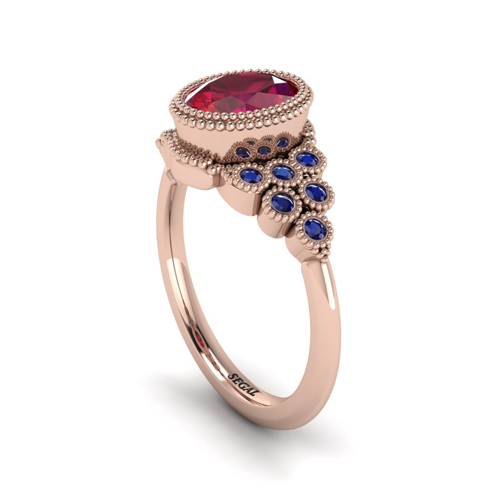 Sapphire Milgrain Beaded Bezel Engagement Ring - Stacy No. 71
