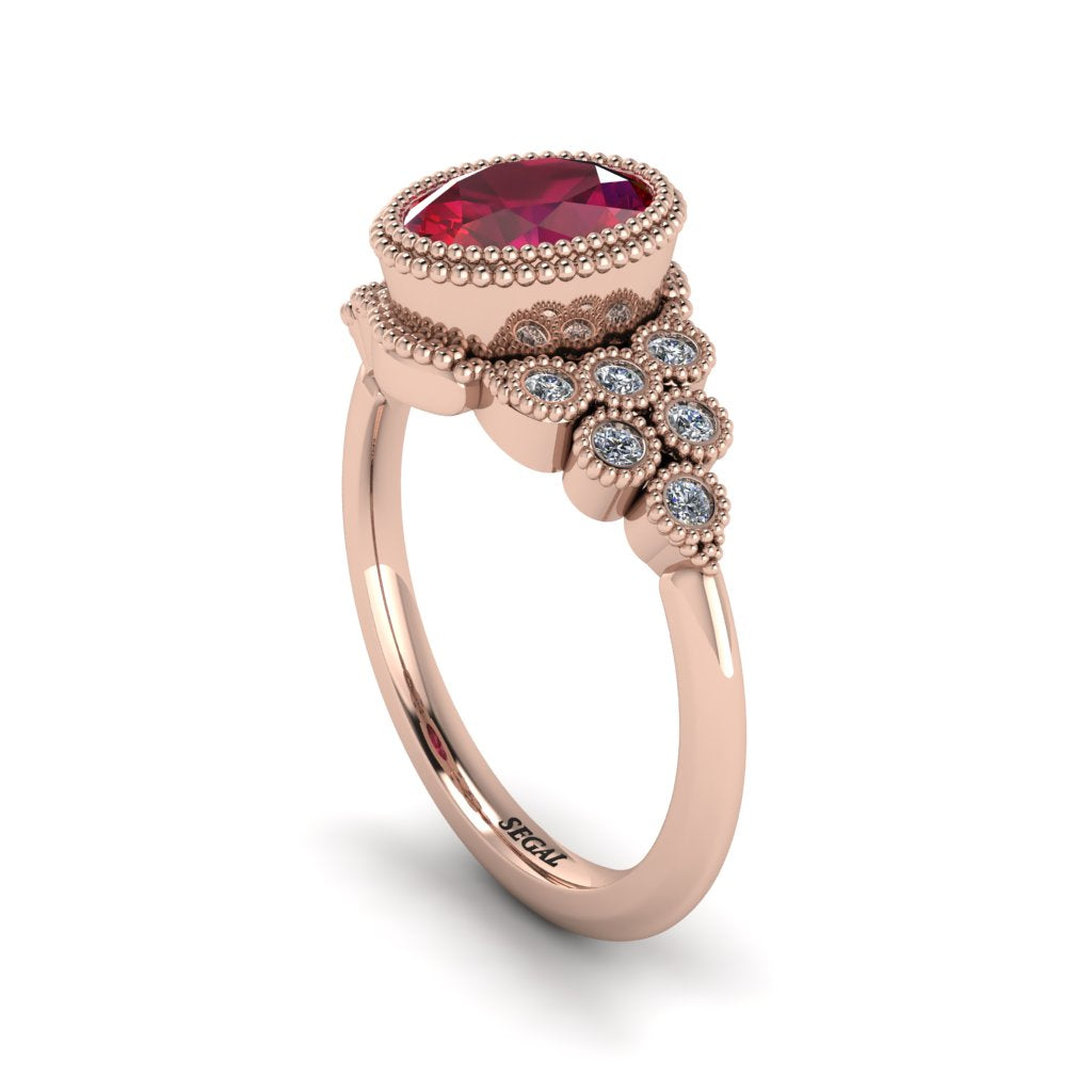 Diamond Milgrain Beaded Bezel Engagement Ring - Stacy No. 11