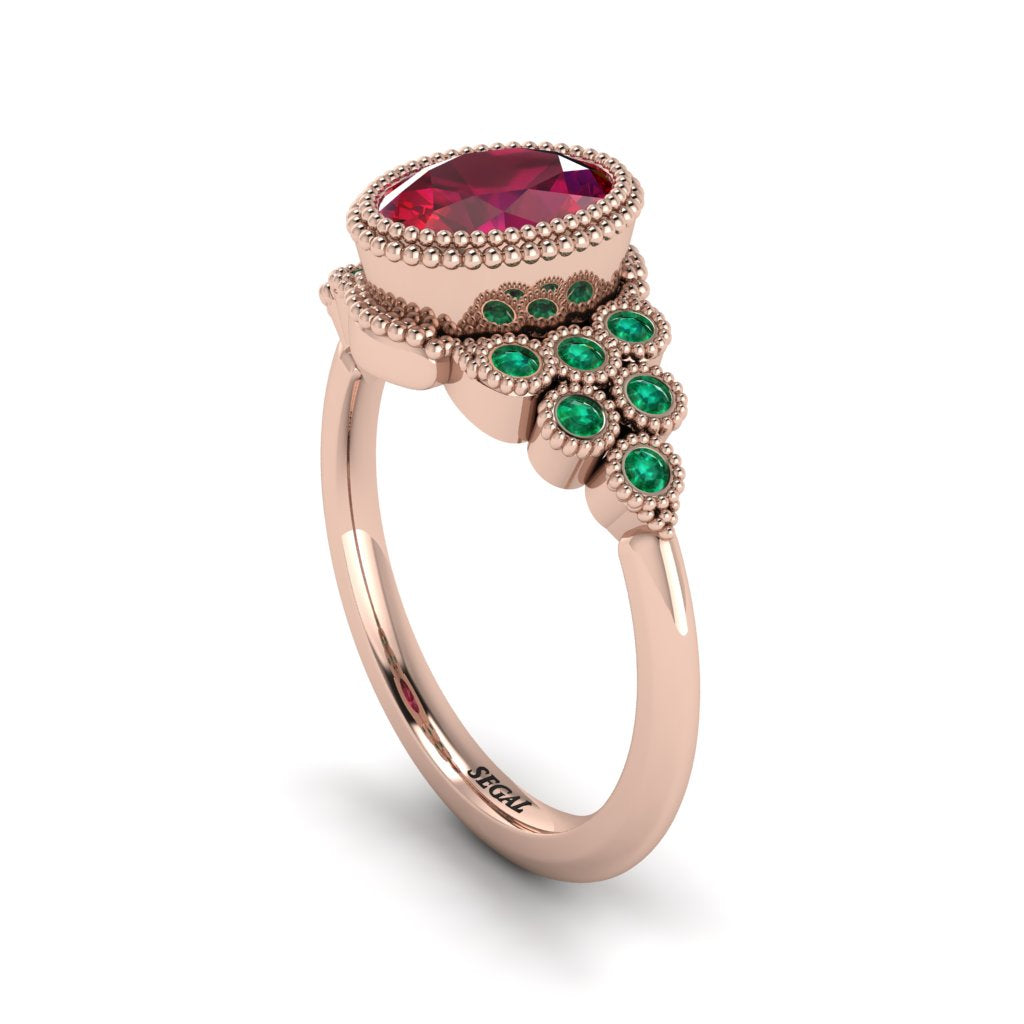 Emerald Milgrain Beaded Bezel Engagement Ring - Stacy No. 26
