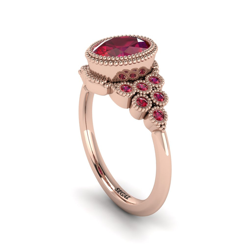 Ruby Milgrain Beaded Bezel Engagement Ring - Stacy No. 56