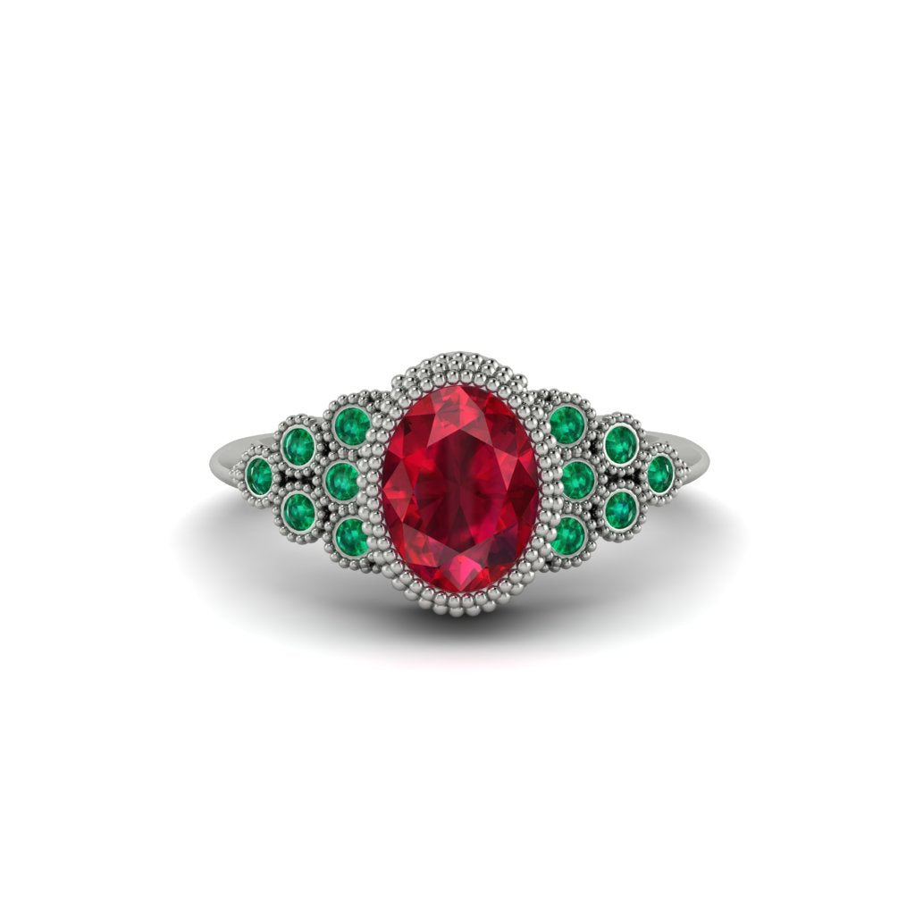 Emerald Milgrain Beaded Bezel Engagement Ring - Stacy No. 27