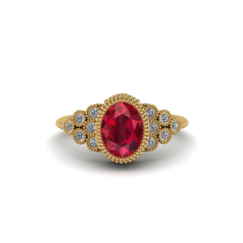 Diamond Milgrain Beaded Bezel Engagement Ring - Stacy No. 10