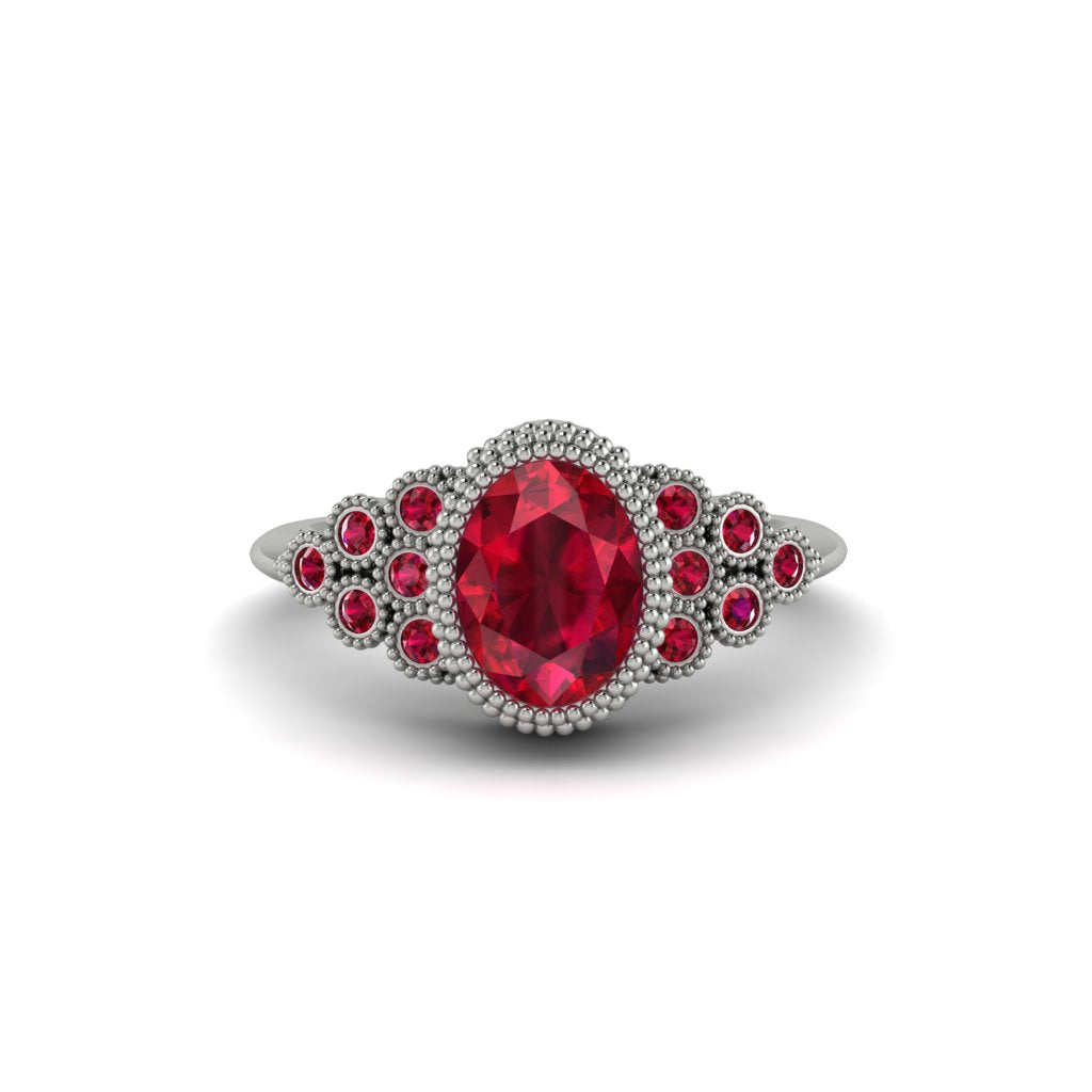 Ruby Milgrain Beaded Bezel Engagement Ring - Stacy No. 57