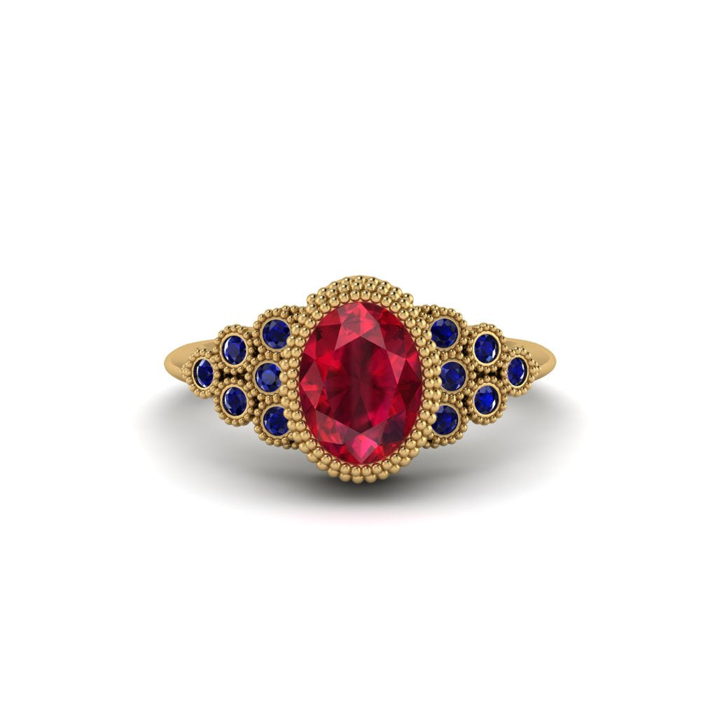 Sapphire Milgrain Beaded Bezel Engagement Ring - Stacy No. 70