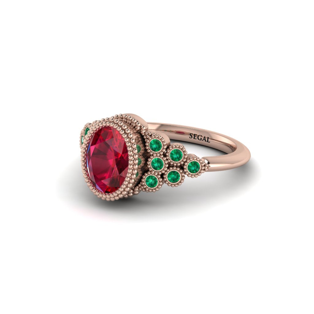 Emerald Milgrain Beaded Bezel Engagement Ring - Stacy No. 26