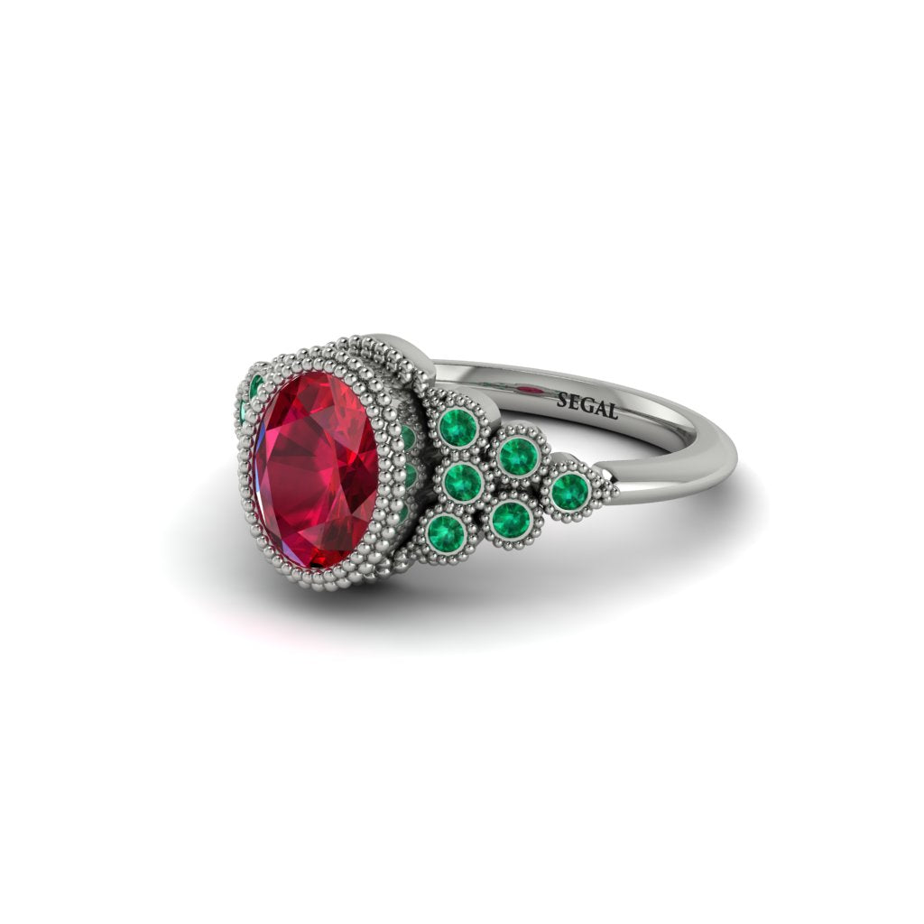 Emerald Milgrain Beaded Bezel Engagement Ring - Stacy No. 27