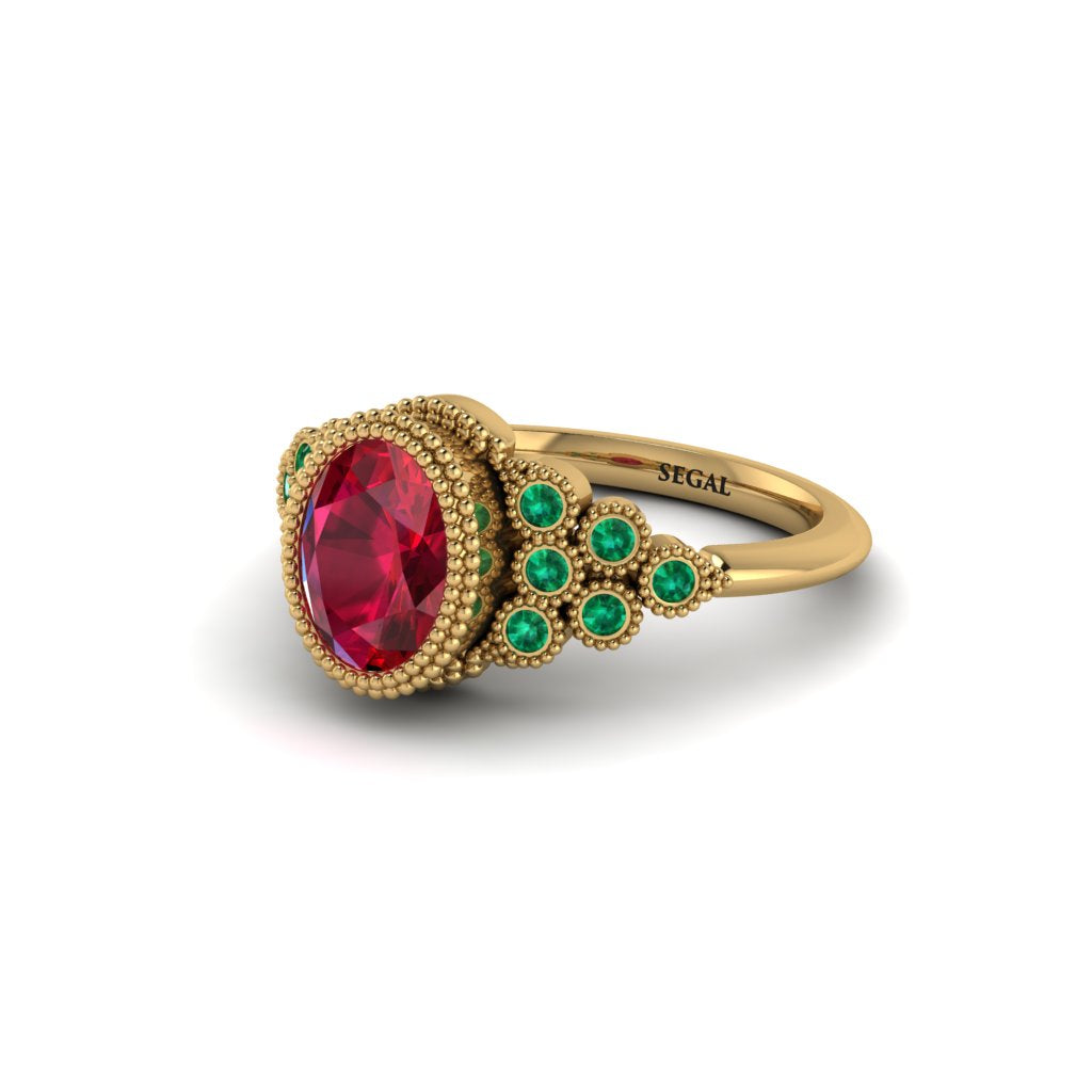 Emerald Milgrain Beaded Bezel Engagement Ring - Stacy No. 25