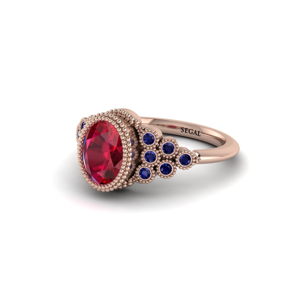 Sapphire Milgrain Beaded Bezel Engagement Ring - Stacy No. 71