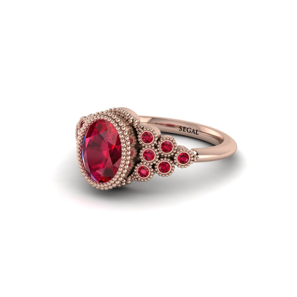 Ruby Milgrain Beaded Bezel Engagement Ring - Stacy No. 56