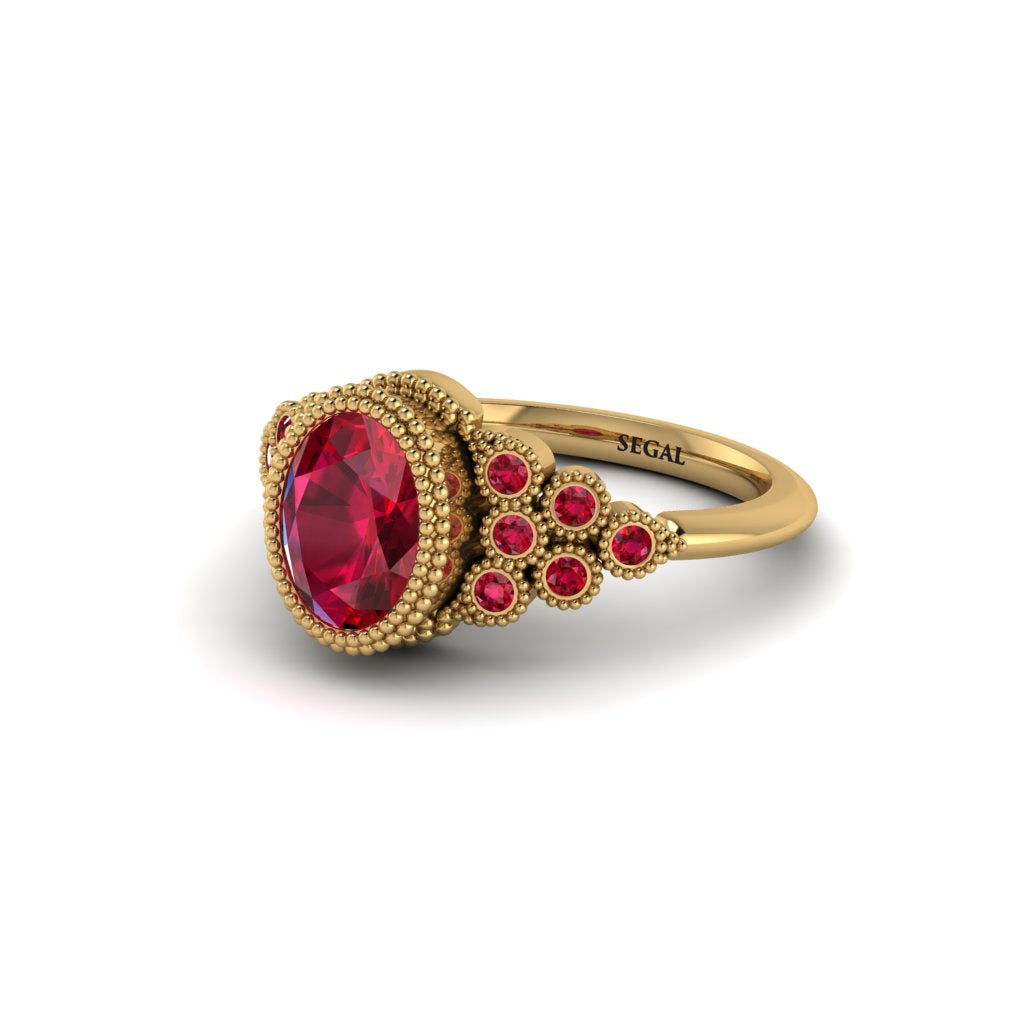 Ruby Milgrain Beaded Bezel Engagement Ring - Stacy No. 55