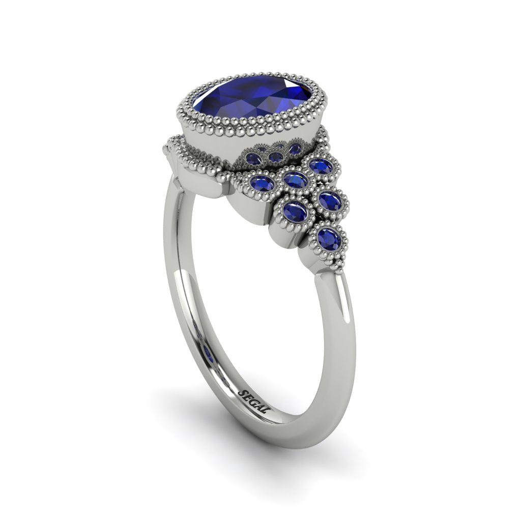 Sapphire Milgrain Beaded Bezel Engagement Ring - Stacy No. 75