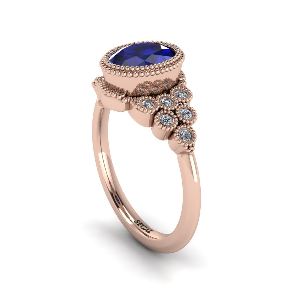Diamond Milgrain Beaded Bezel Engagement Ring - Stacy No. 14