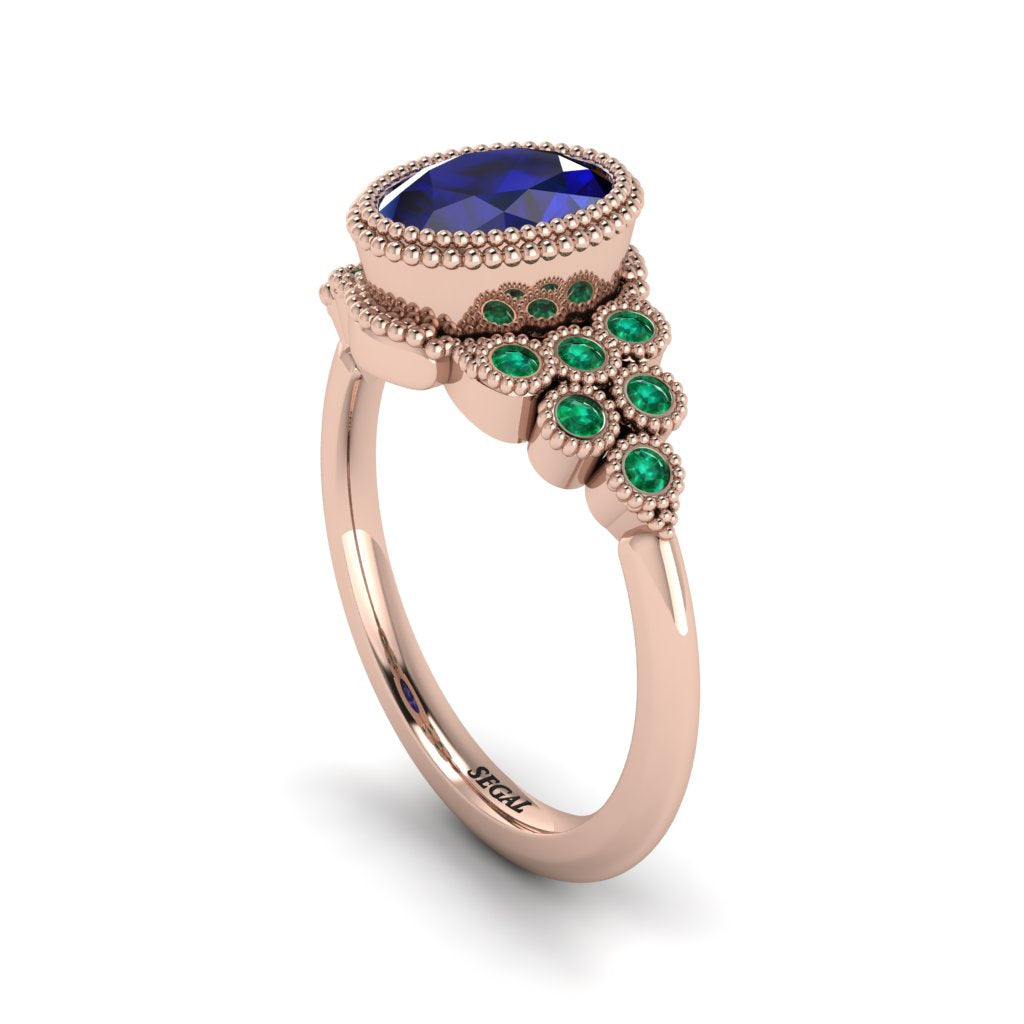 Emerald Milgrain Beaded Bezel Engagement Ring - Stacy No. 29