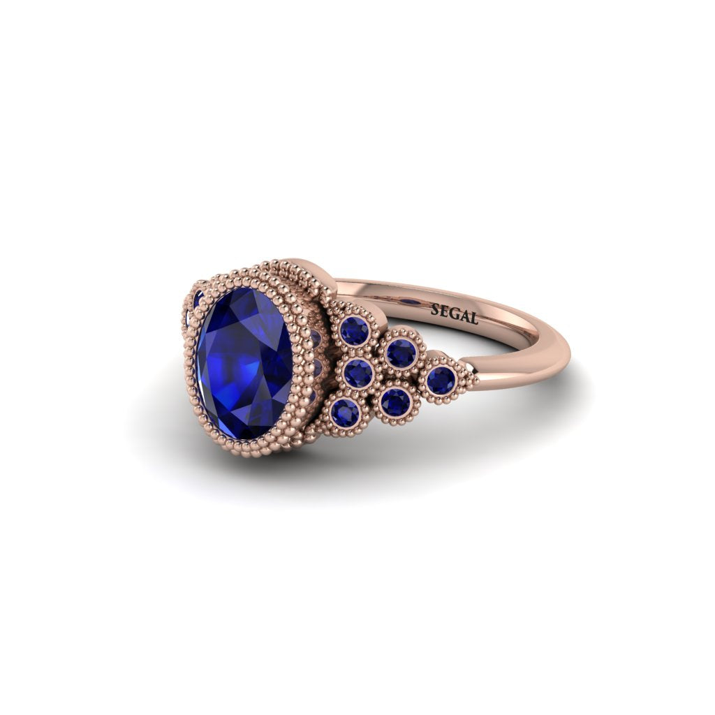 Sapphire Milgrain Beaded Bezel Engagement Ring - Stacy No. 74