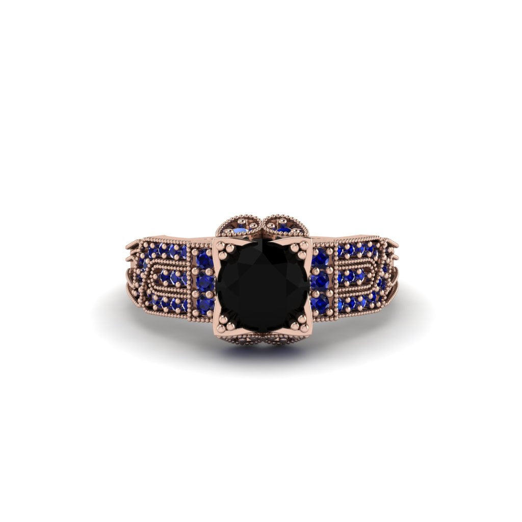 Black Diamond Milgrain Gold Engagement Ring - Lyric No. 68