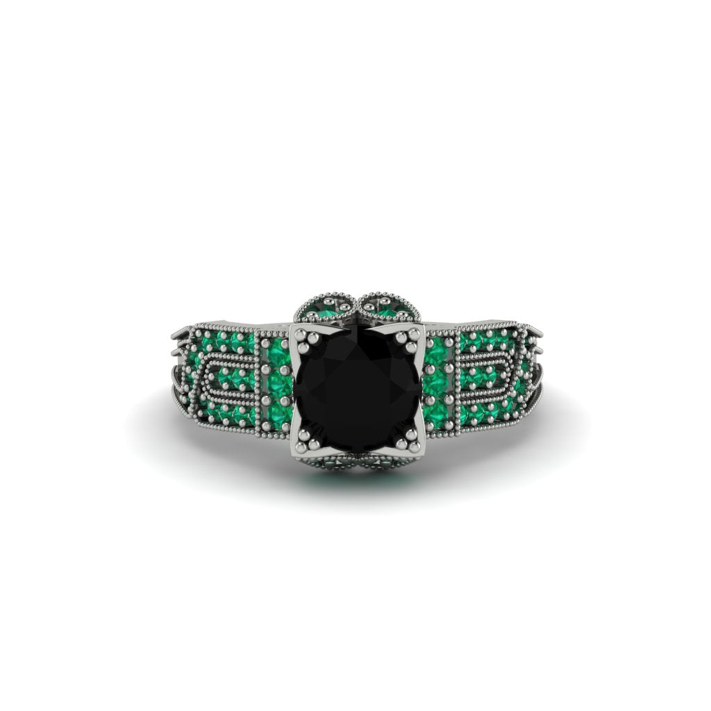 Black Diamond Milgrain Gold Engagement Ring - Lyric No. 24