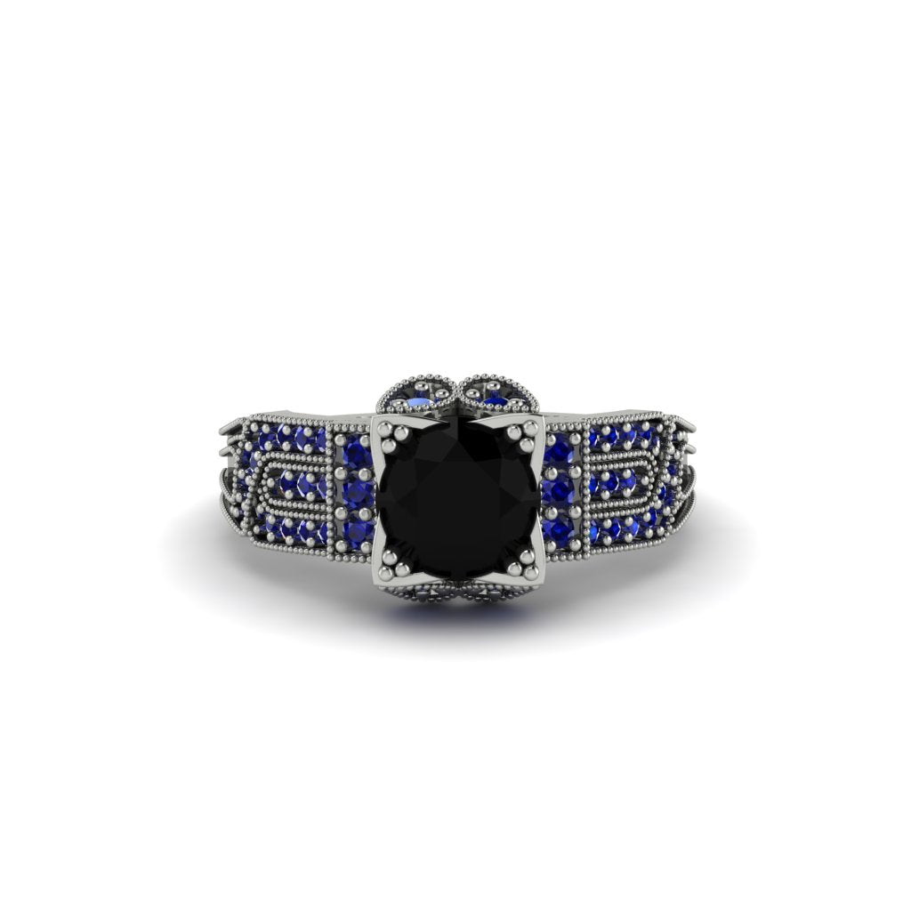Black Diamond Milgrain Gold Engagement Ring - Lyric No. 69