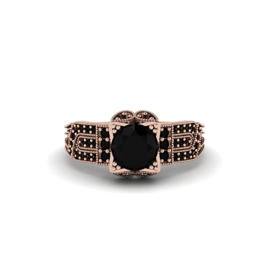 Black Diamond Milgrain Gold Engagement Ring - Lyric No. 38