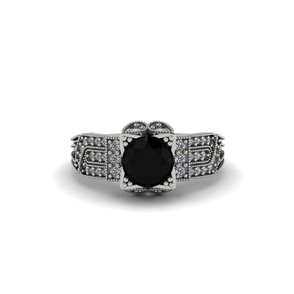 Black Diamond Milgrain Gold Engagement Ring - Lyric No. 9