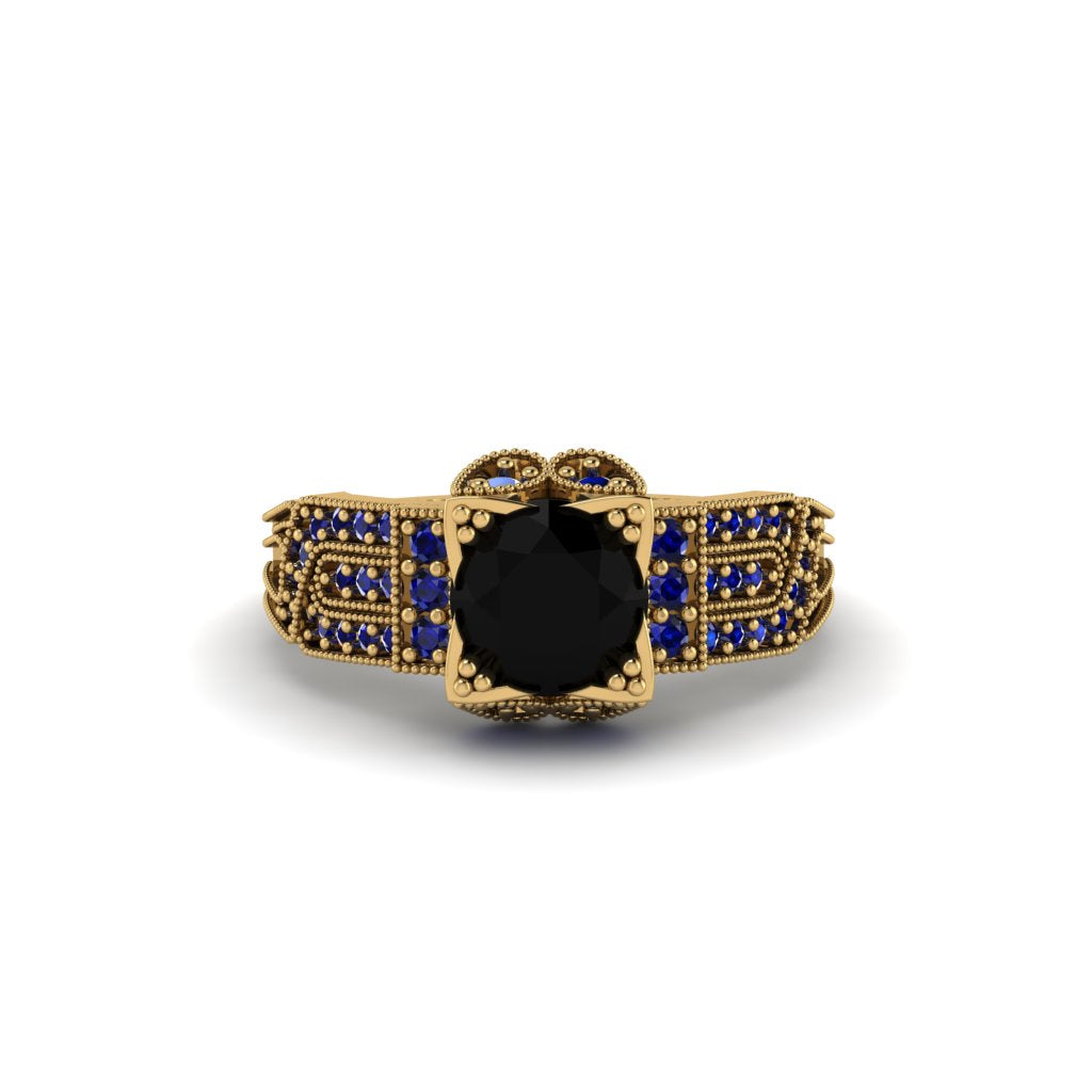 Black Diamond Milgrain Gold Engagement Ring - Lyric No. 67
