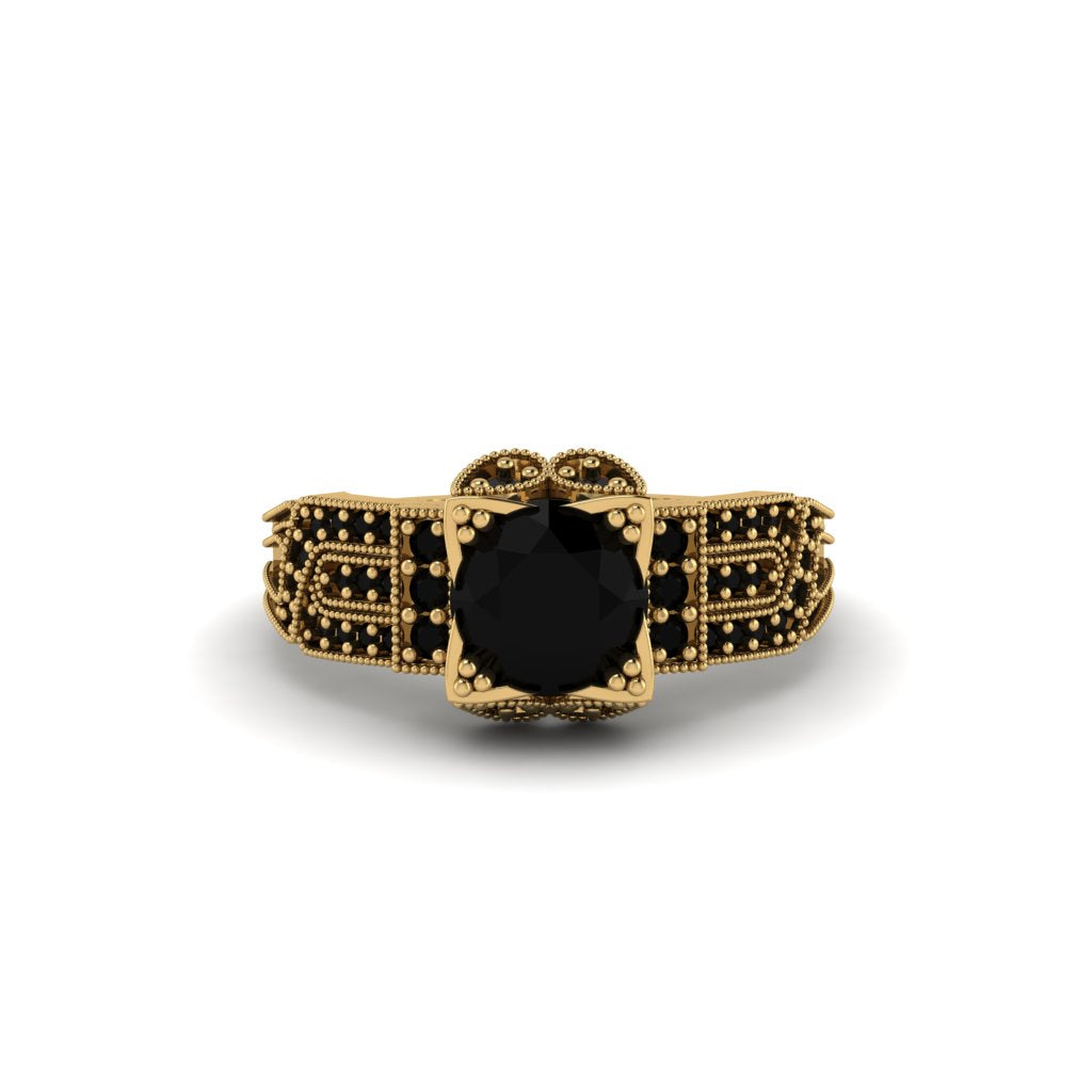 Black Diamond Milgrain Gold Engagement Ring - Lyric No. 37