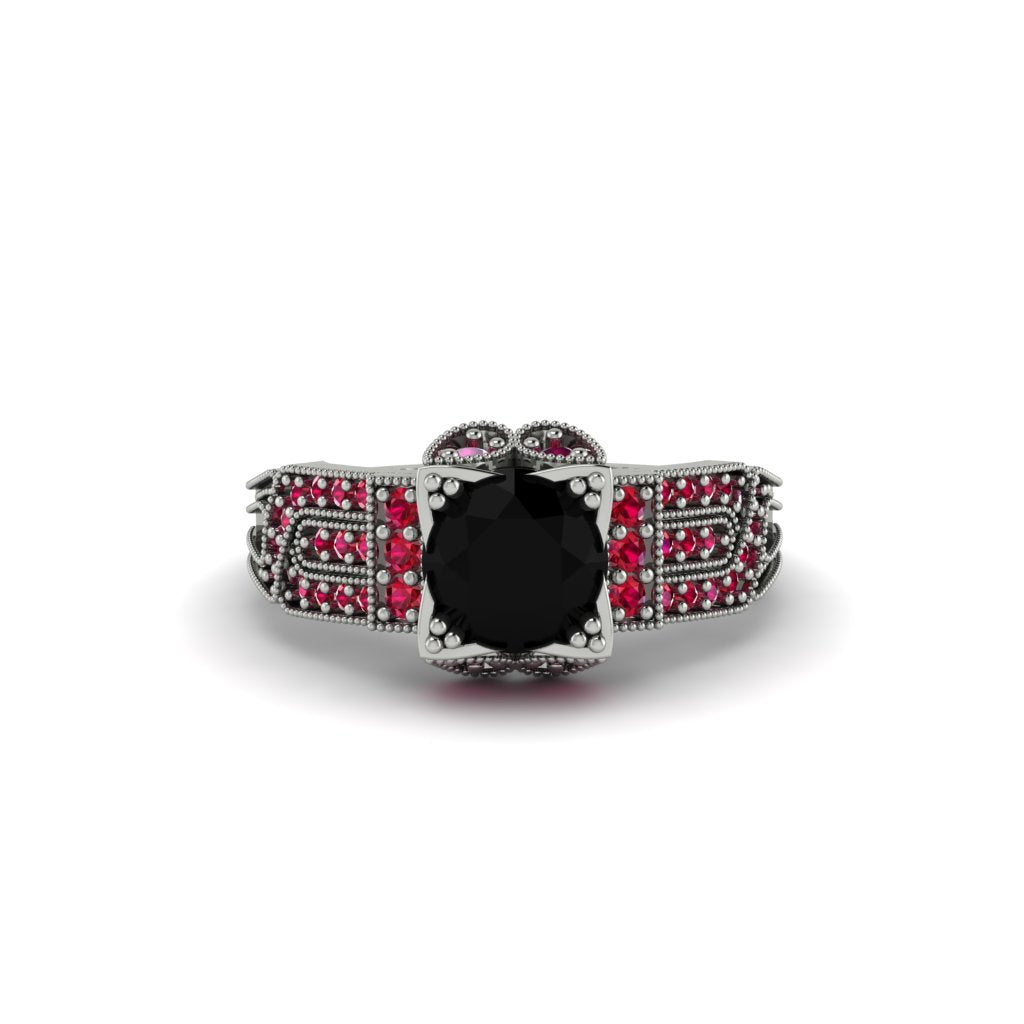 Black Diamond Milgrain Gold Engagement Ring - Lyric No. 54