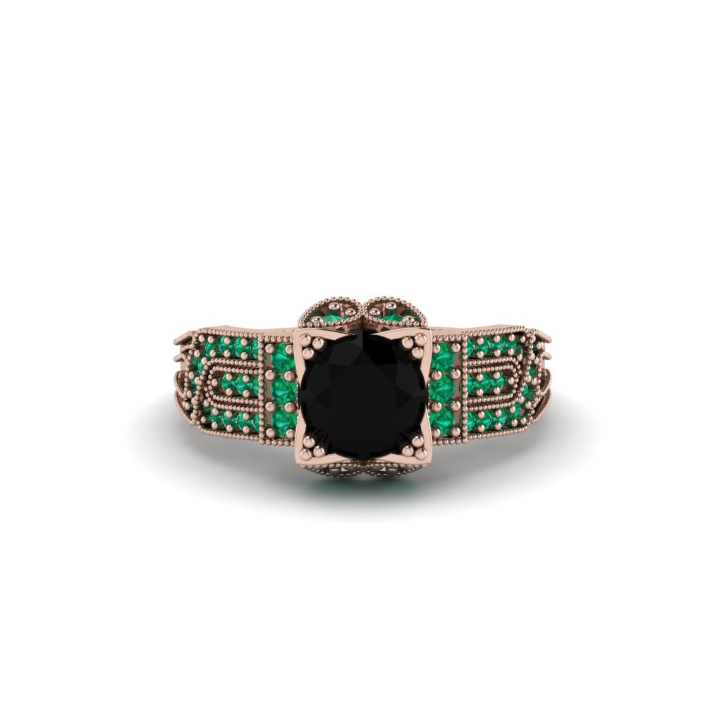 Black Diamond Milgrain Gold Engagement Ring - Lyric No. 23