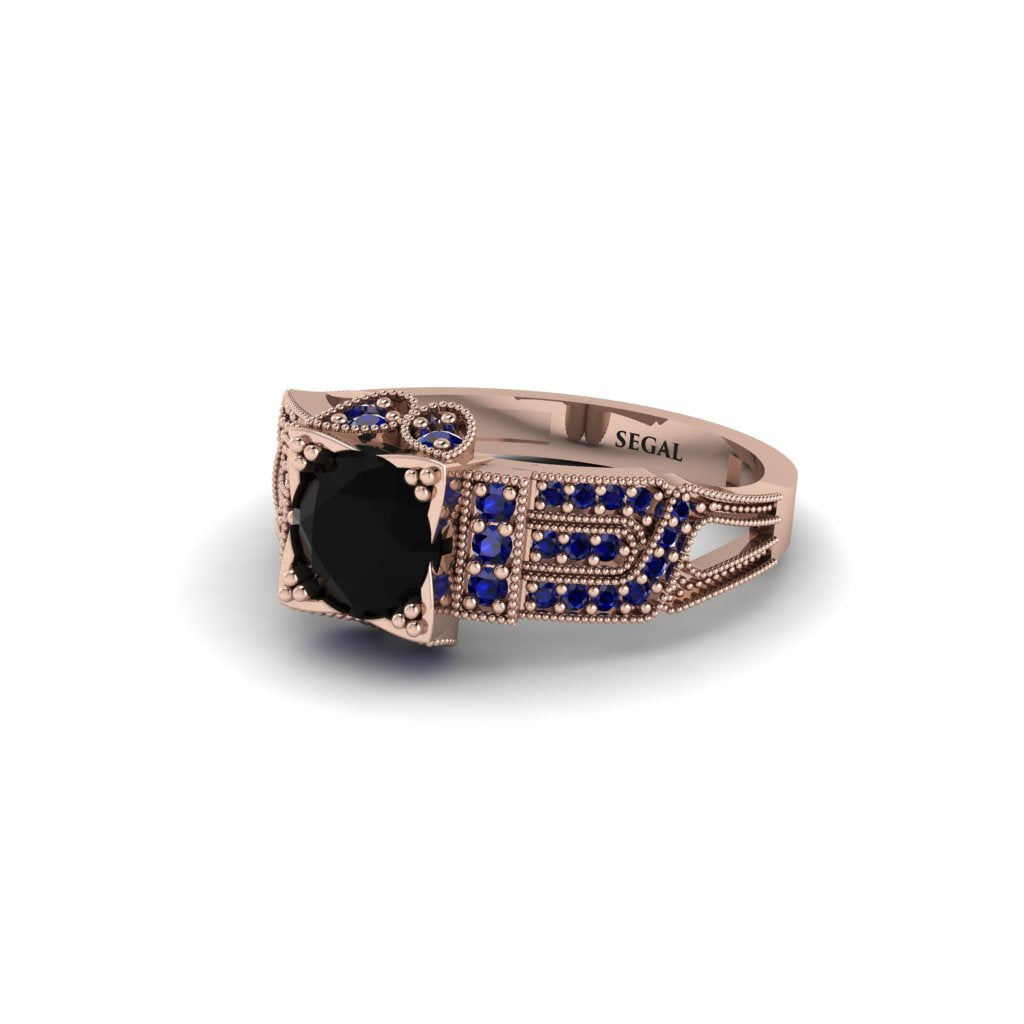 Black Diamond Milgrain Gold Engagement Ring - Lyric No. 68