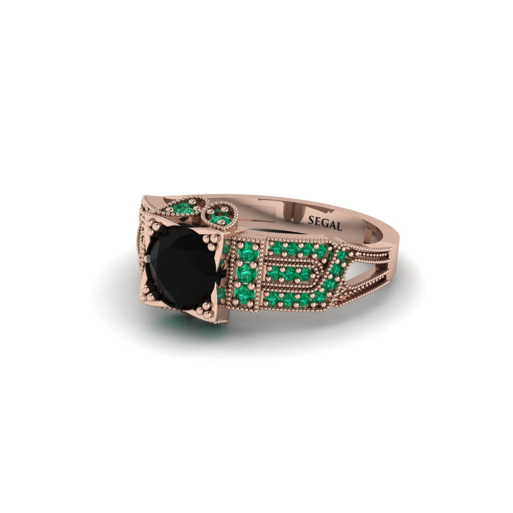 Black Diamond Milgrain Gold Engagement Ring - Lyric No. 23