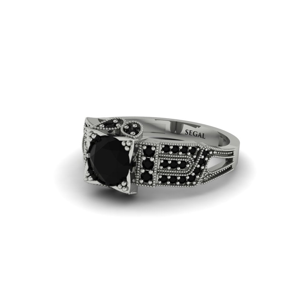 Black Diamond Milgrain Gold Engagement Ring - Lyric No. 39