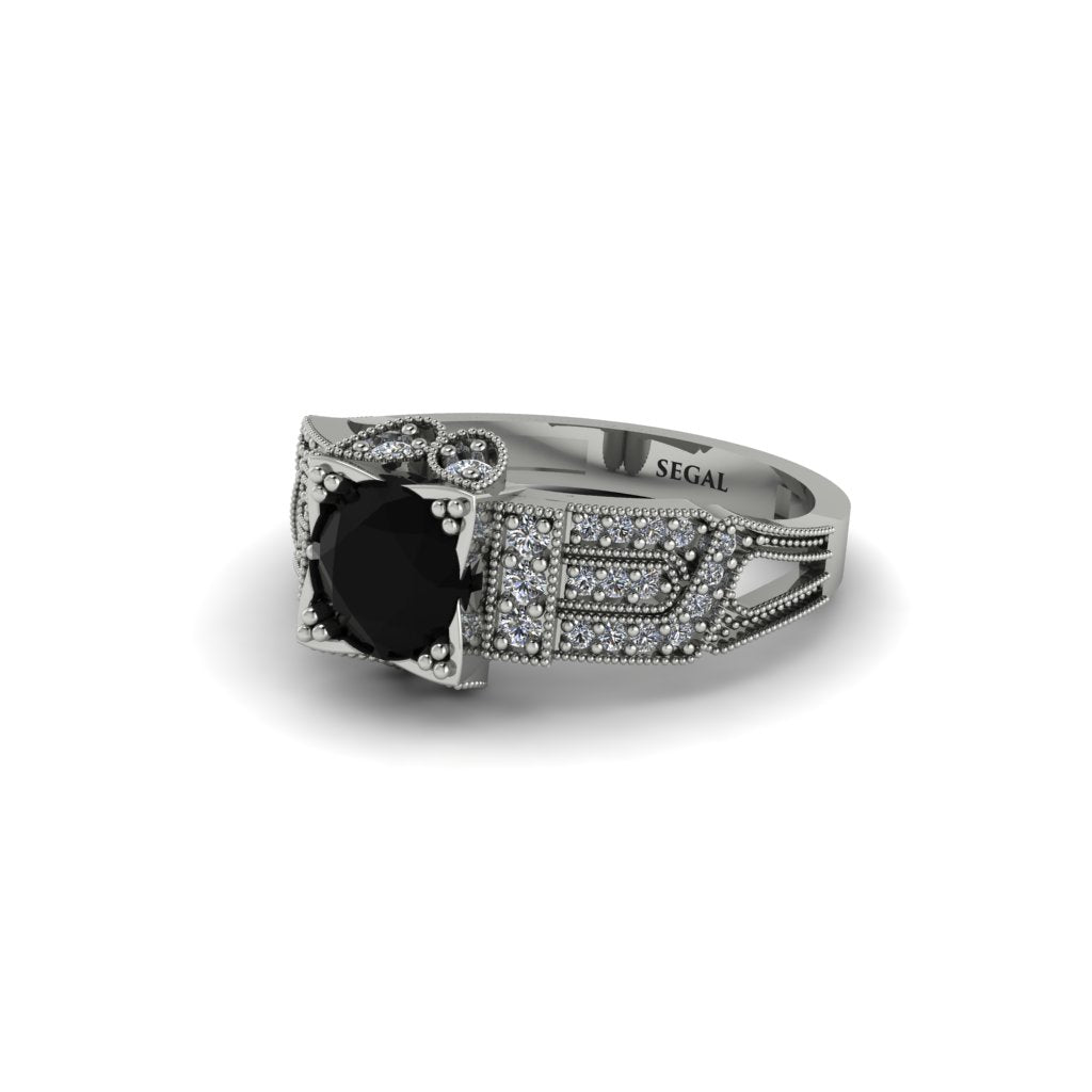 Black Diamond Milgrain Gold Engagement Ring - Lyric No. 9