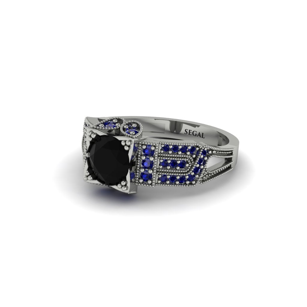 Black Diamond Milgrain Gold Engagement Ring - Lyric No. 69