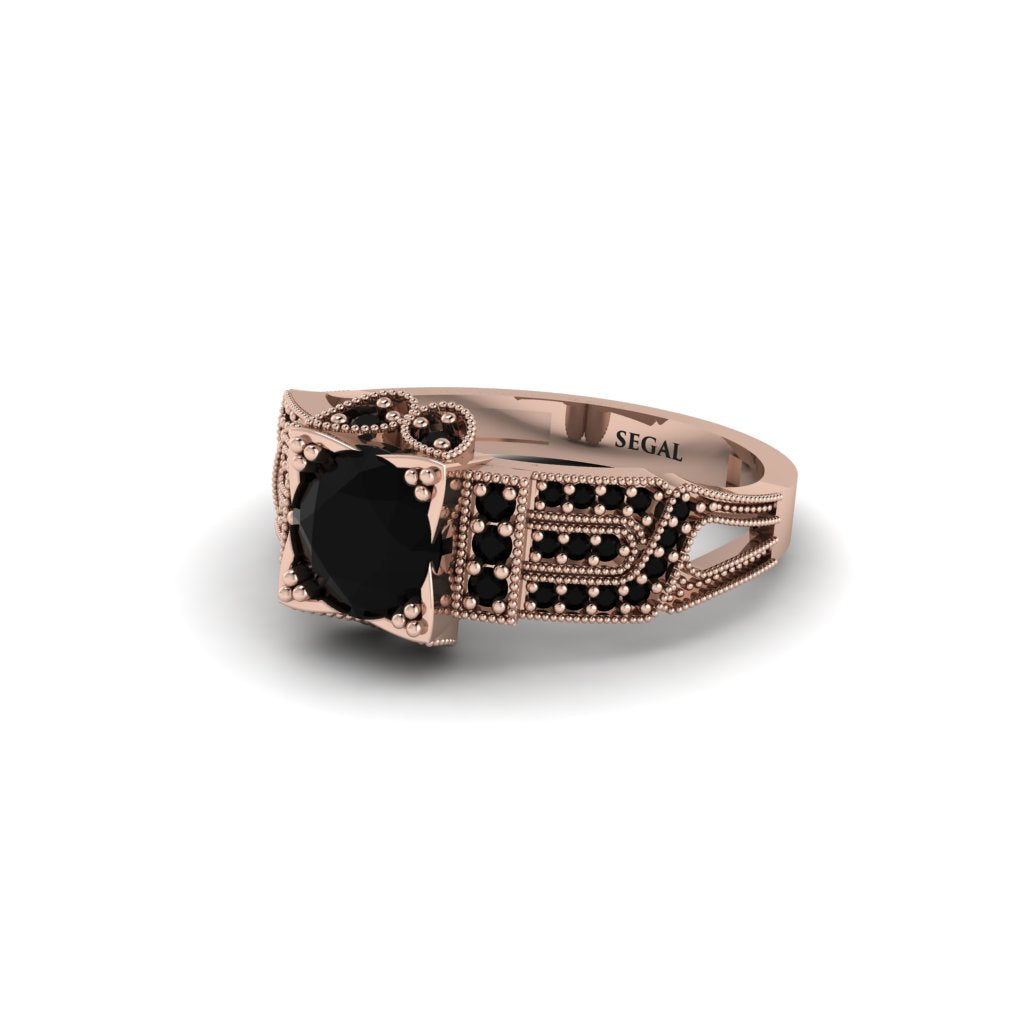 Black Diamond Milgrain Gold Engagement Ring - Lyric No. 38