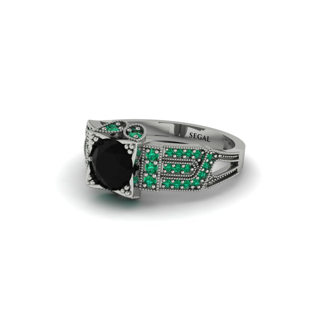 Black Diamond Milgrain Gold Engagement Ring - Lyric No. 24